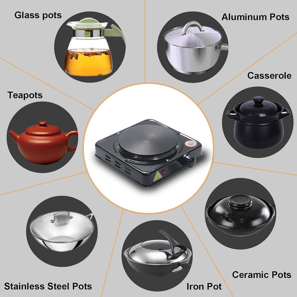 Electric Stove Top Burner,1000w Iron Single Burner,5 Temp Settings Portable Electric Hot Plate w/Indicator Lights and Easy to Clean,Cooking Stove