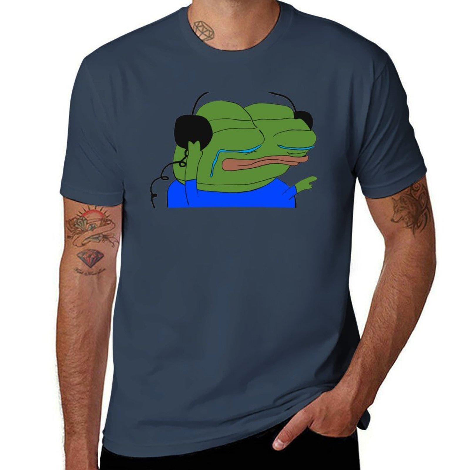 Sad Pepe The Frog With Headphones Tshirt Relaxed Casual Short Sleeve Tee S