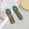 European Retro Long Tassel Rhinestone Drop Earrings, Bohemian Ethnic Style