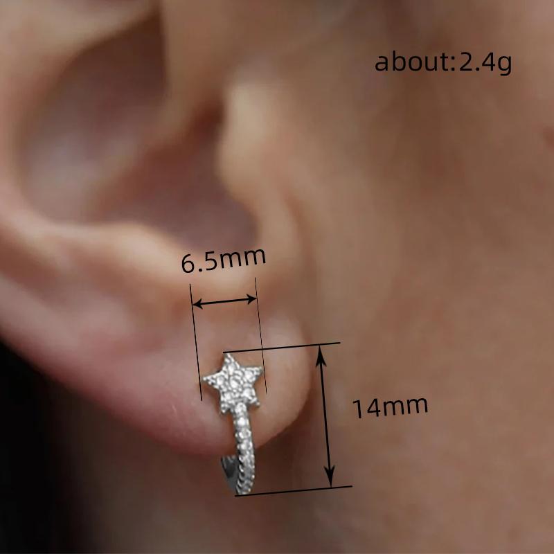 Huitan Fashion Star Hoop Earrings with Dazzling CZ Simple Stylish Ear Accessories for Women Silver Color Exquisite Girls Jewelry