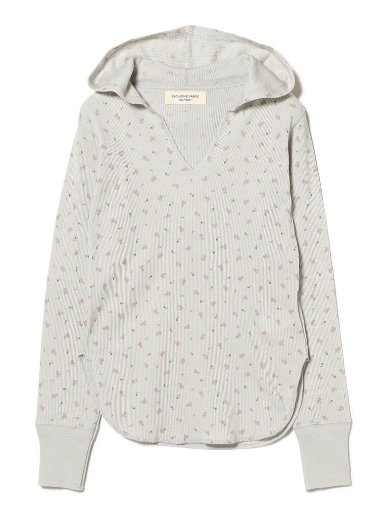 Beams Boy Women's L/S Tee Floral Thermal Hoodie, LT.GREY, One Size