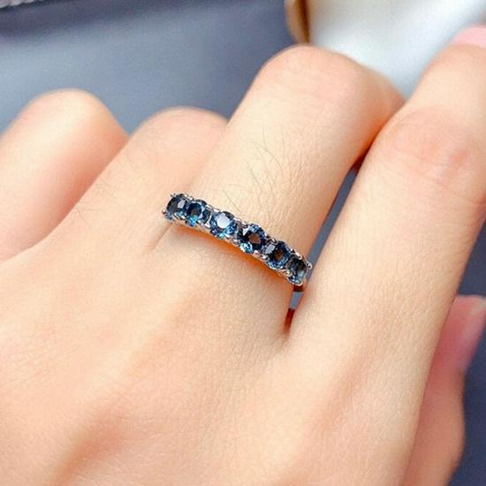 

Trendy Peacock Blue Topaz and Diamond-Inspired Open Ring for Women Adjustable Open [Stackable Upper and Lower]