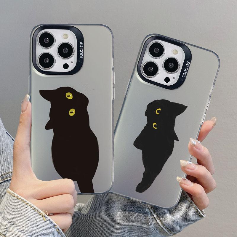 INS Cartoon Black Cat Laser Phone Case For iPhone 17 Pro Max 16 15 14 Pro Max Plus 13 Mini 12 11 Pro Max Shockproof Back Covers