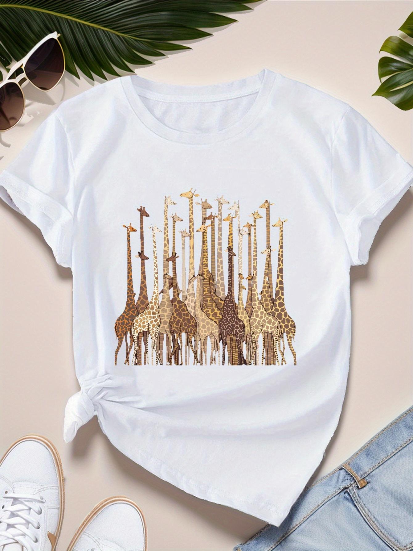 

Абстрактная футболка с жирафами, модная футболка с иллюстрацией, подходит для повседневного досуга и удобной повседневной посадки, модная для женщин S