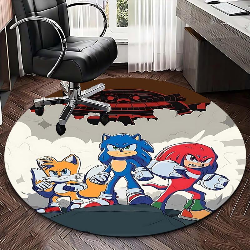 1 Stück Sonic the Hedgehog Anime Cartoon Design Runder Teppich Bürostuhlmatte, Rutschfester Teppich für Heimdekoration, Wohnzimmer, Schlafzimmer, Spielzimmer