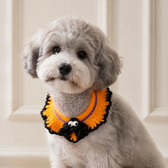 Clothing Halloween Pet Costume for Cats Small Dogs, Handmade Crochet Witch Hat Bib Puppy Party Accessories Collar, Adjustable Holiday Dog Cat