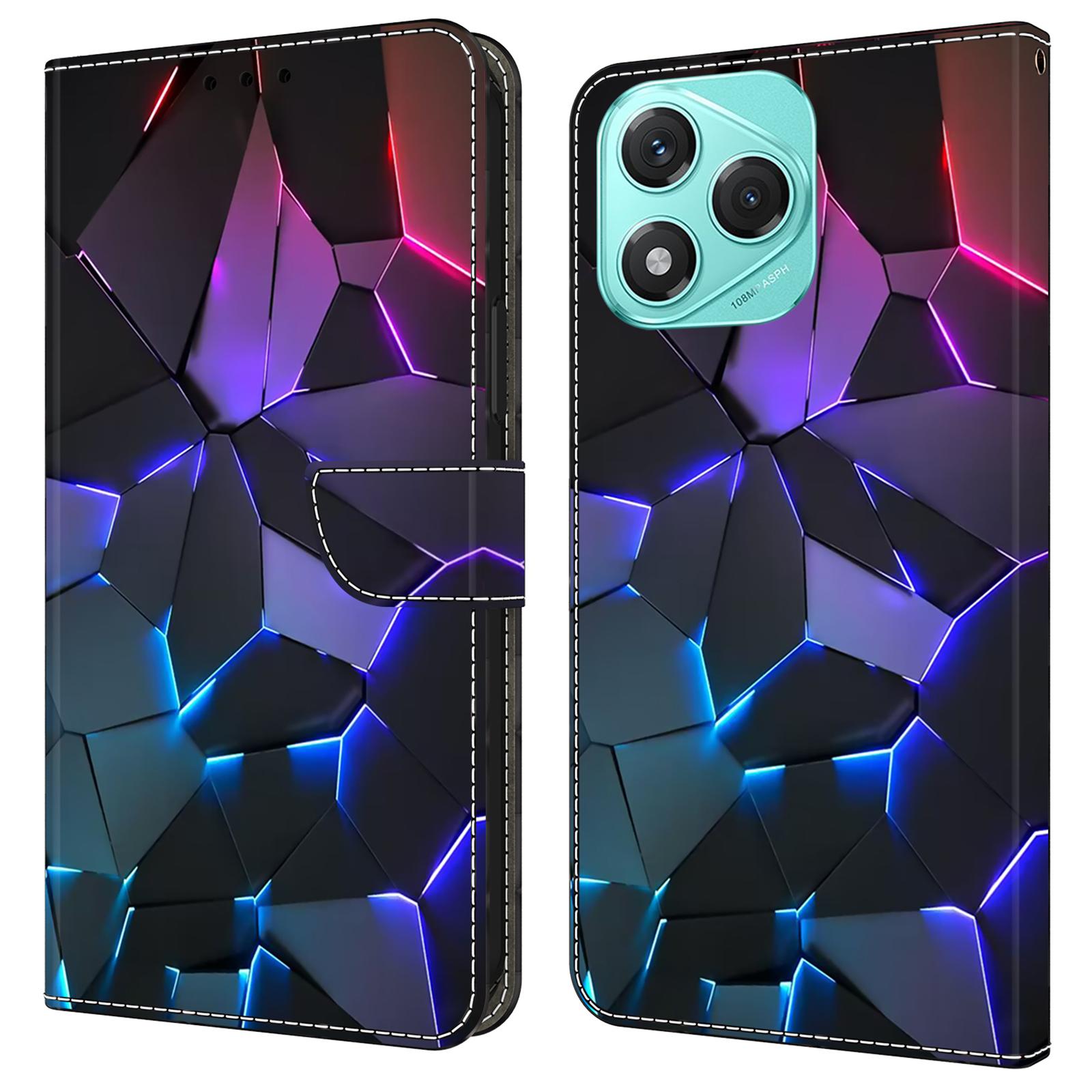 

For Honor 400 Lite 5G Case with Card Slot Pattern Printed TPU+PU Leather Flip Phone Cover Blue Cracks