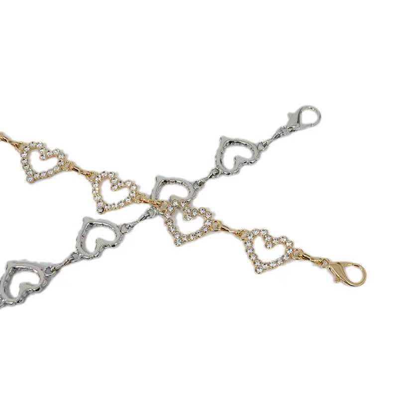 New Belt for Women's Personality Simple and Fashionable Love Buckle Rhinestone Inlaid Metal Waist Chain Dress Accessories