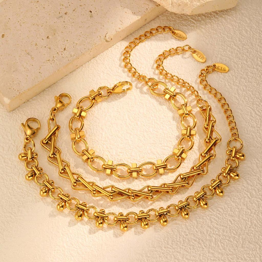Chunky Stainless Steel Chain Bracelet For Women, Gold Plated Stackable Link Bracelet Wristband, Waterproof Jewelry