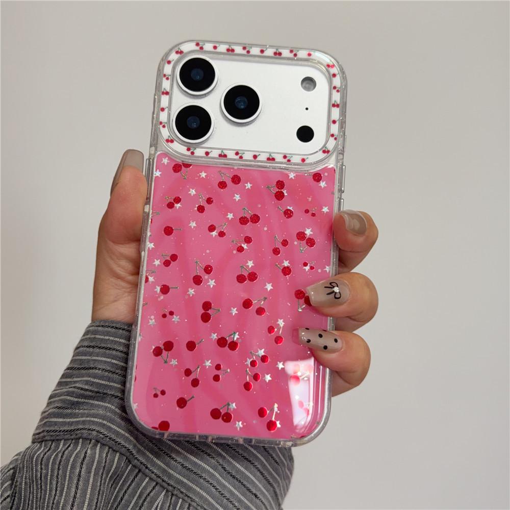 Korean Style Rose Pink Full Screen Cherry iPhone Case for 14 Pro, 15, 16, and 17 Pro Max