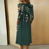 Women V Neck Floral Print Midi Dress with 3 4 Sleeve Pockets Casual Loose Fit A Line Summer Dress
