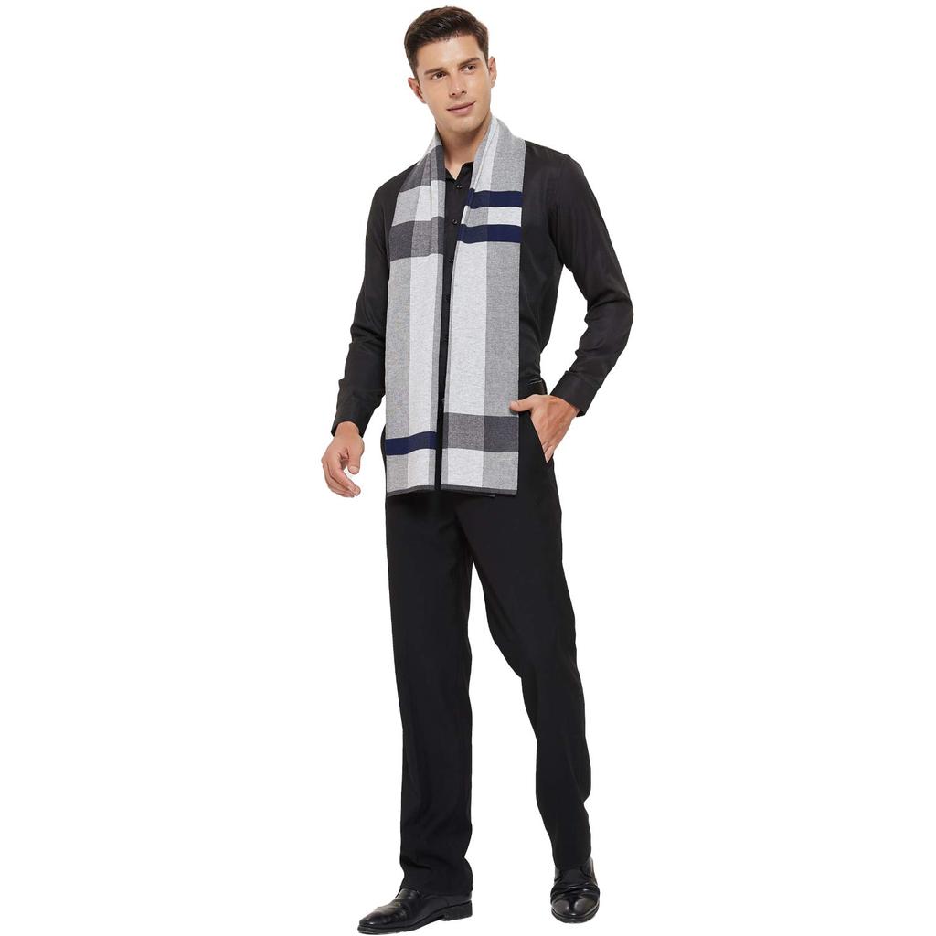 Bildap Striped Checkered Wool Stylish and Perfect Gift Men's Scarf, Elegant, Boxed, (Blue)