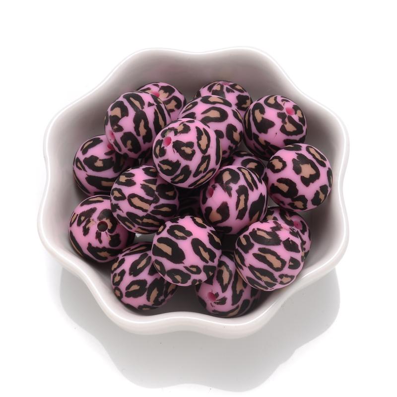 10Pcs 15mm Colorful Print Leopard Pattern Silicone Beads Ball Shape Teething Jewelry Beads For Teether Pacifier Chain Necklace