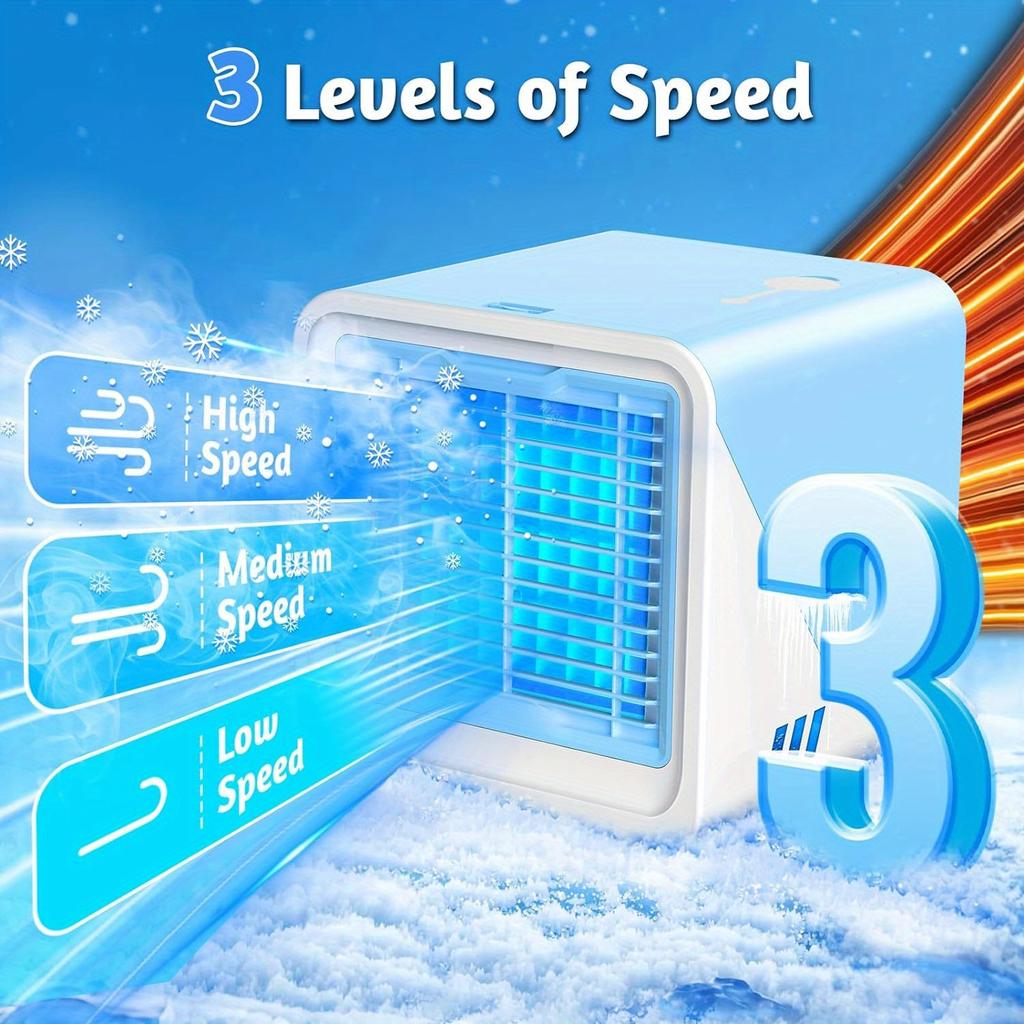 Leise & Schnell Kühlende Tragbare Klimageräte Ventilator mit 3 Geschwindigkeiten, Austauschbarem Filter & Luftbefeuchter, Kühlventilatoren, die kalte Luft blasen
