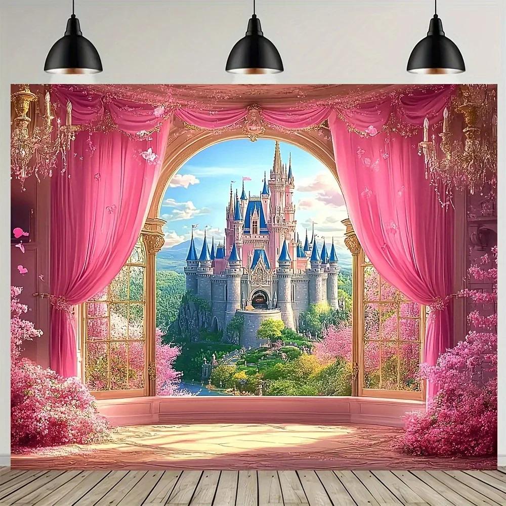 

Giant Spring Theme Polyester TapestryWall Hanging Pink Rose Dream Castle Garden Style Home Decor Durable Tapestry 74x94cm(29x37in)