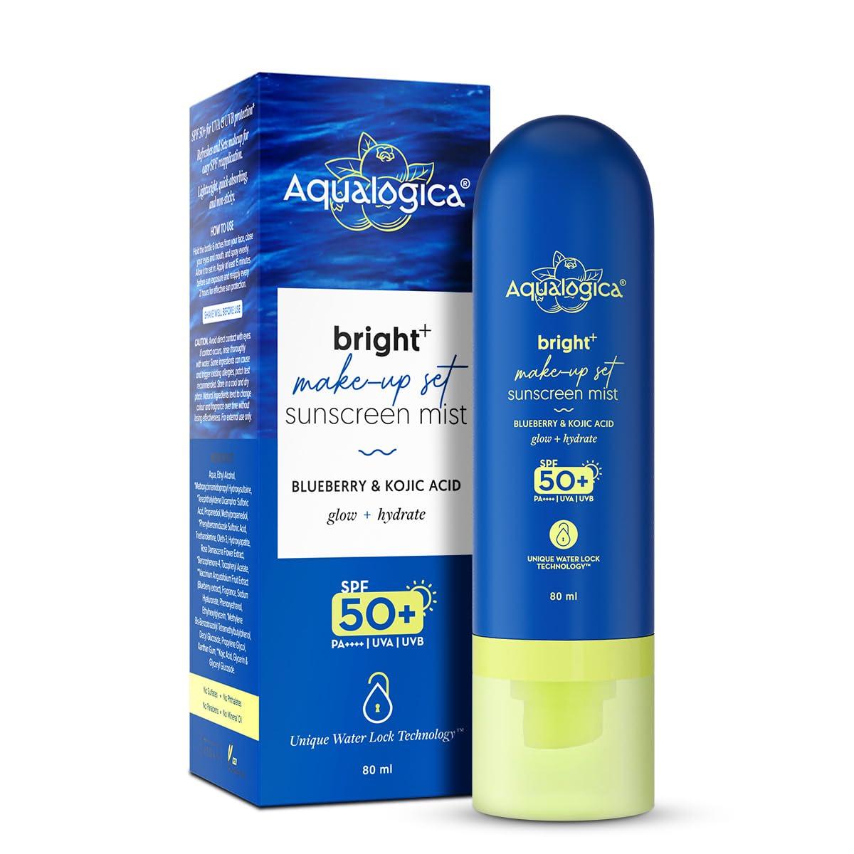 Aqualogica Bright+ Makeup Set Sunscreen Mist SPF 50+ PA++++ Ultra Fine Quick Dry Spray For Makeup Setting 80 ml