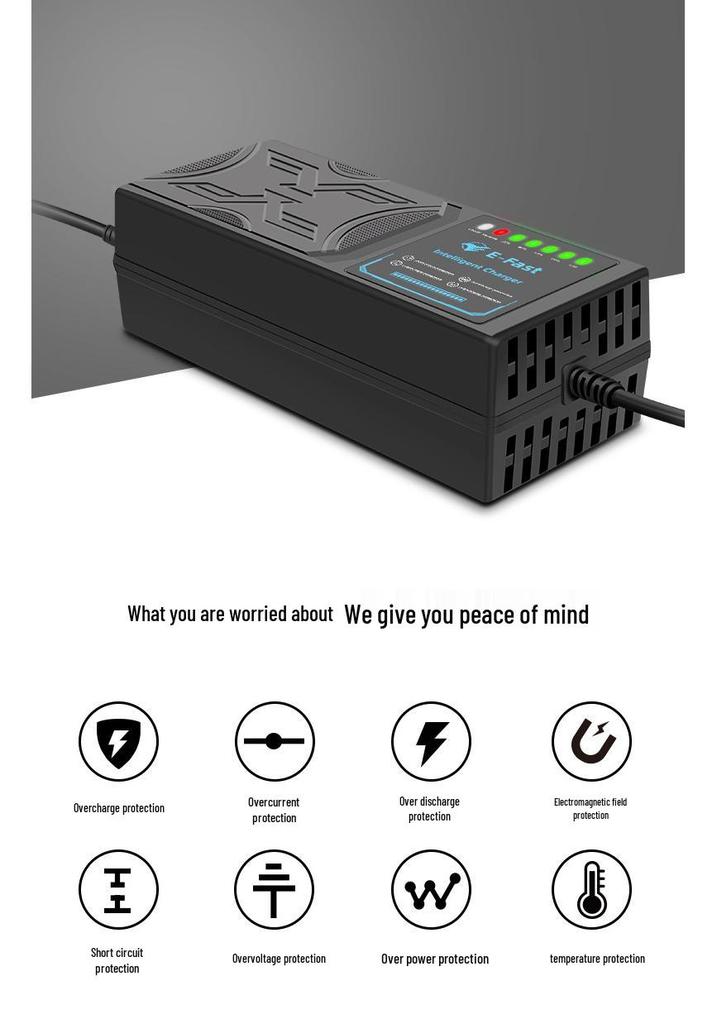Zhiyunxing 60V 20AH Electric Vehicle Charger with Reverse Polarity Protection & Full Temperature Shutdown for Lithium Batteries.