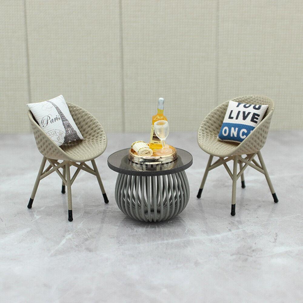 Dollhouse Miniature Mini Rattan Chair Tea Table Resin Chair Doll's House Decor