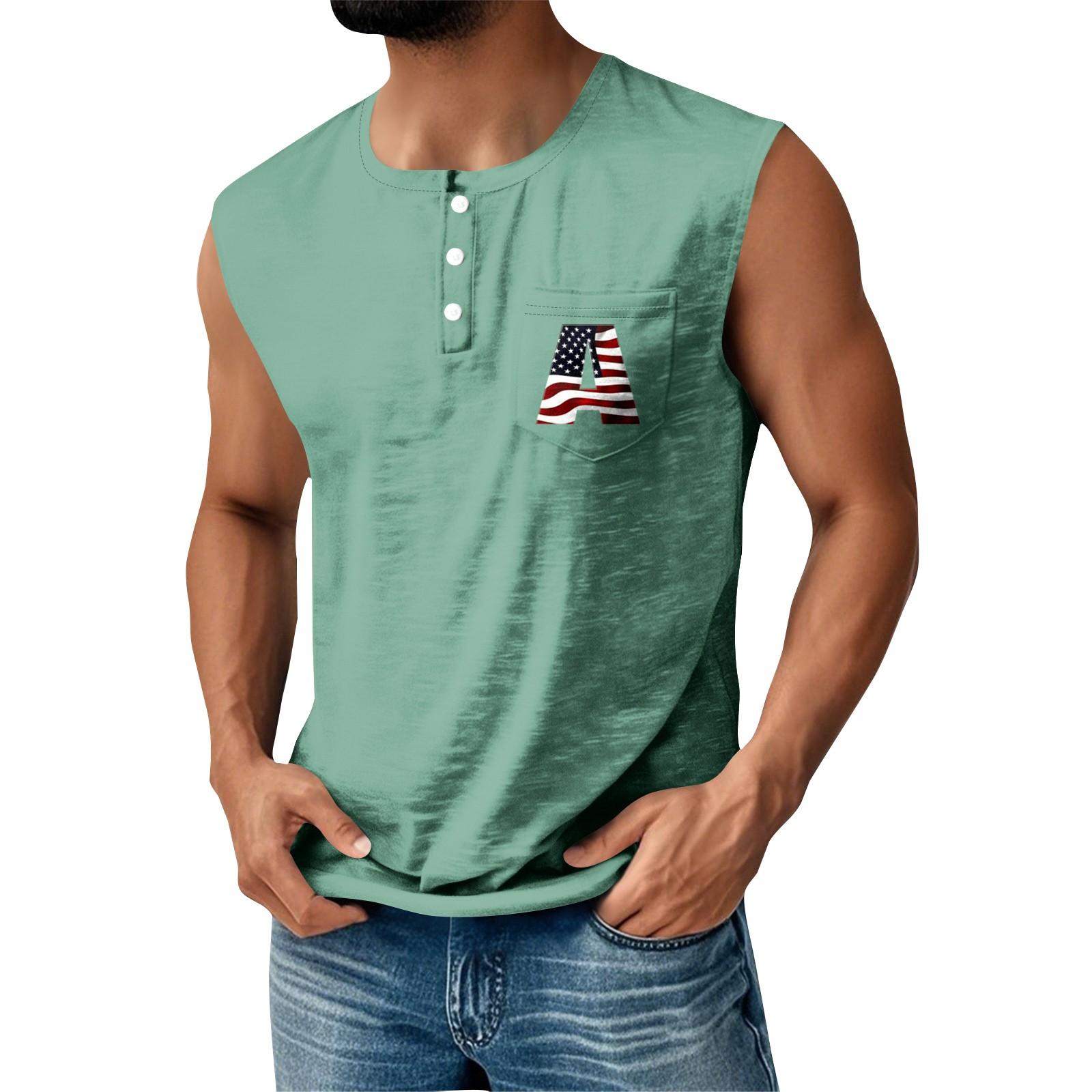 

Чоловіча літня майка без рукавів з принтом до Дня Незалежності, спортивна, на ґудзиках, з кишенею L