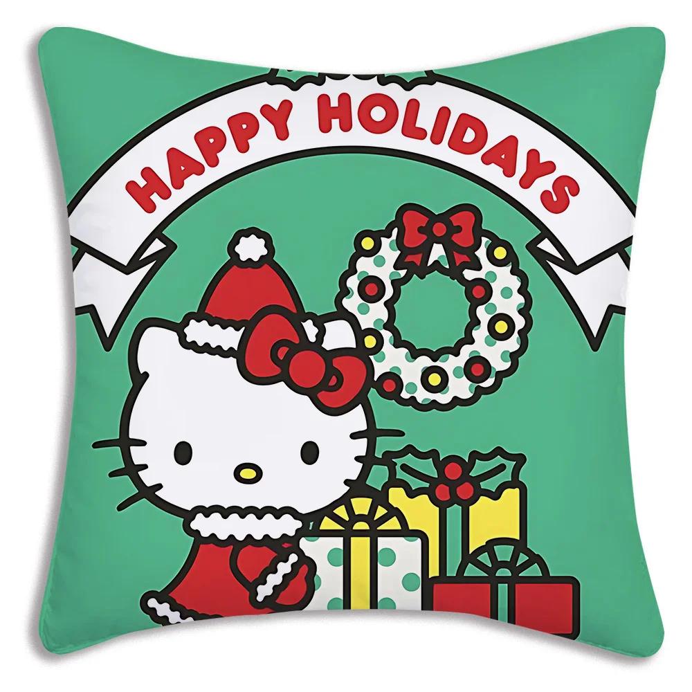 Kawaii Christmas Hello Kitty Pillow Covers Cartoon Sofa Decorative Home Printing  Cute Cushion Cover