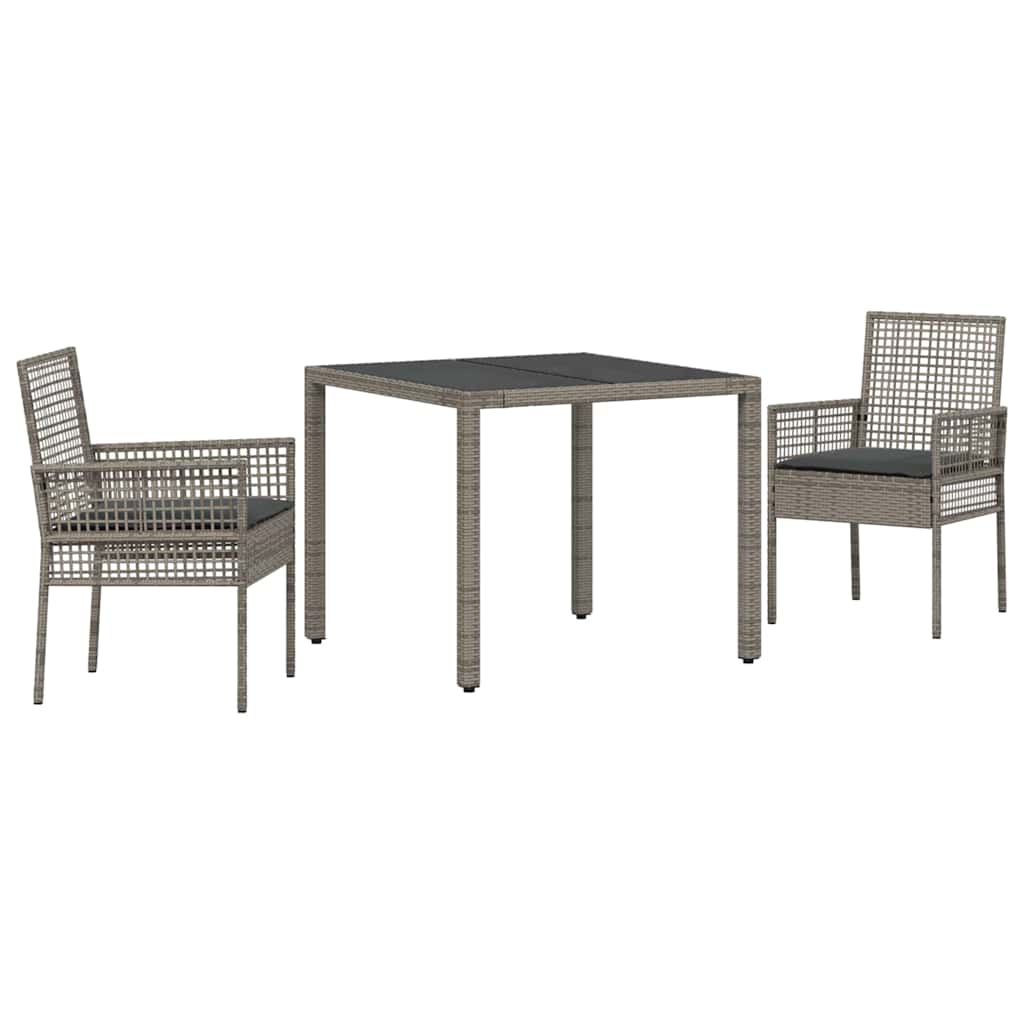 Garden Dining Set 3 pcs Gray Poly Rattan