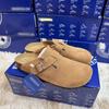 Birkenstock Genuine Leather Closed-Toe Half Slippers for Men and Women - Cork Insole, Spring/Autumn Style.