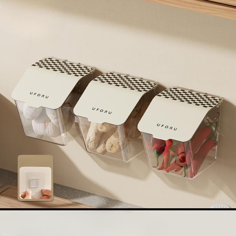 2/3/4 SZT. Pojemnik do przechowywania świeżego imbiru i czosnku Pudełko do przechowywania kawy Bez dziur Do zawieszenia na ścianie Niezbędny kuchenny artefakt