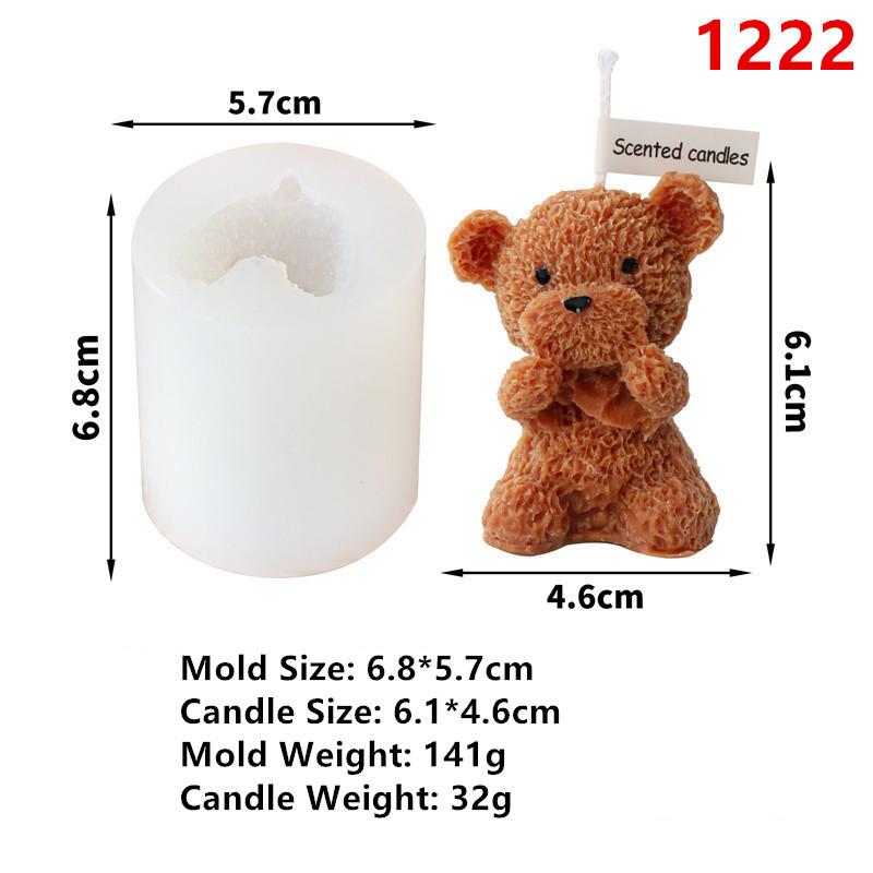 Stampo per candela profumata a forma di orso carino 3D Stampo per sapone in resina a forma di orso per candele Decorazione per la casa Stampo in silicone per candela a forma di orsetto in resina