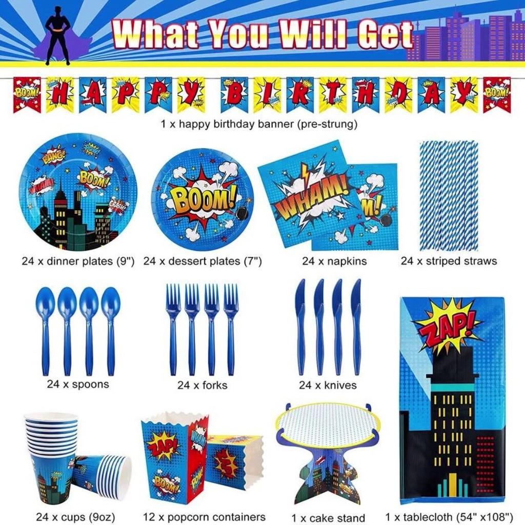 [] Super Theme Degradable Disposable Paper Plate Paper Cup, Birthday Party Plate