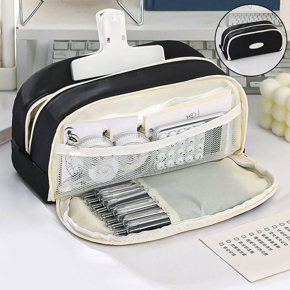 Large Capacity Pencil Case Double Layered Pencil Box Portable Stationery Storage Bag School Office