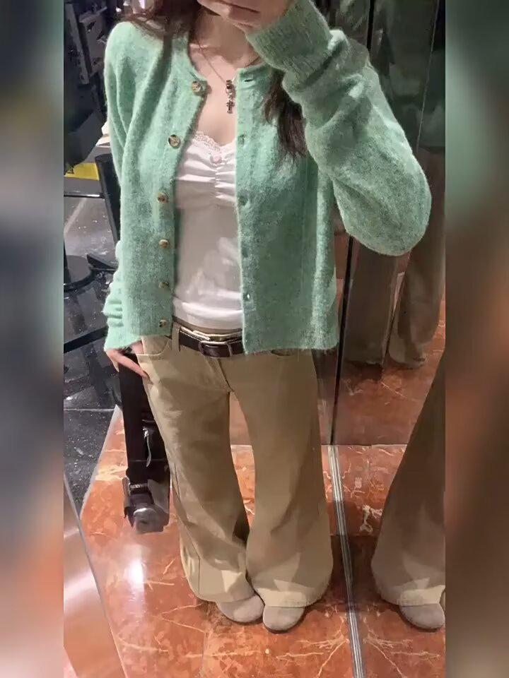 Retro Khaki Women's Low Waist Wide Leg Bell Bottom Jeans
