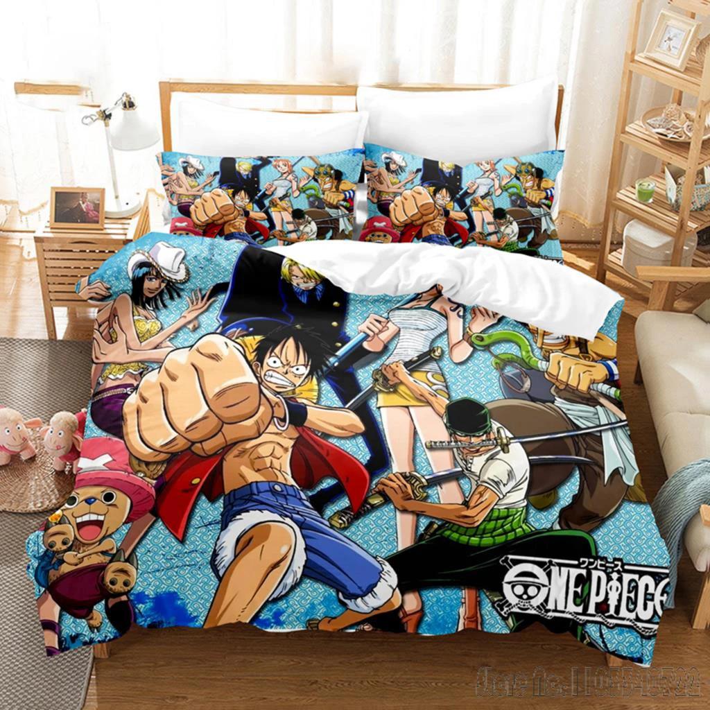One Piece Anime Bedding Set Juvenile Monkey D.Luffy Odyssey Duvet Cover Set Design Bedding Set King Size Bed Comforters