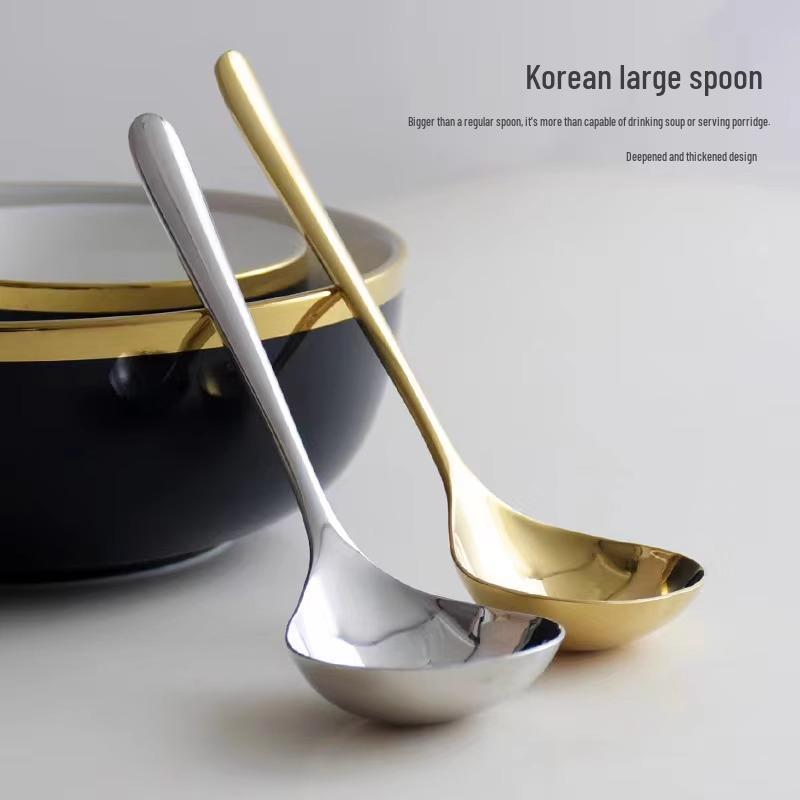 Korean Style Stainless Steel Deepened Soup Spoon with Large Head