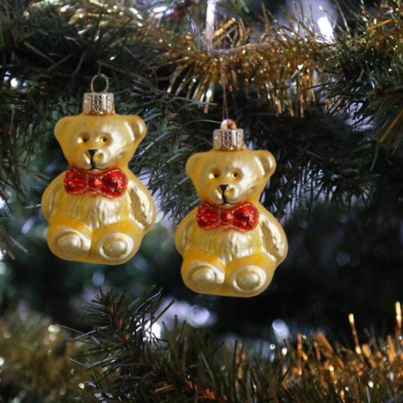 1Pair Bear Christmas Tree Ornaments Glass Bear New Year Decorations for Home Cute Decorative Christmas Tree Novelties 2025