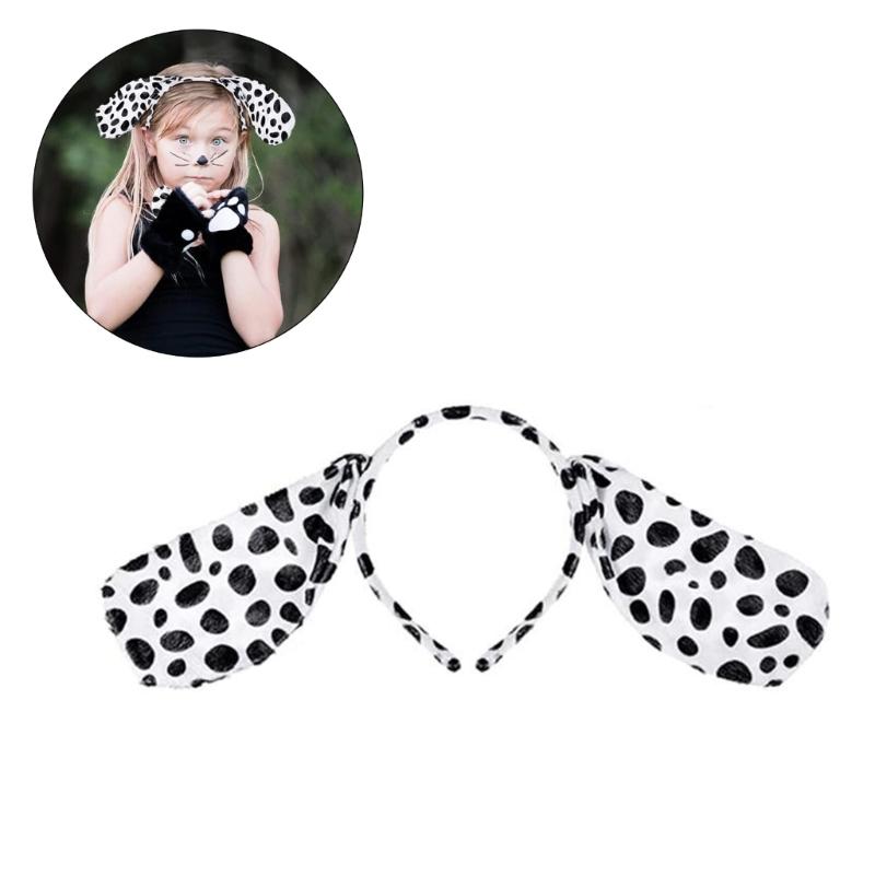 3pcs Cartoon Plush Spotted Dog Ear Shape Headband & Tail & Bowtie Costume Set for Easter Party Carnival Funny Dress