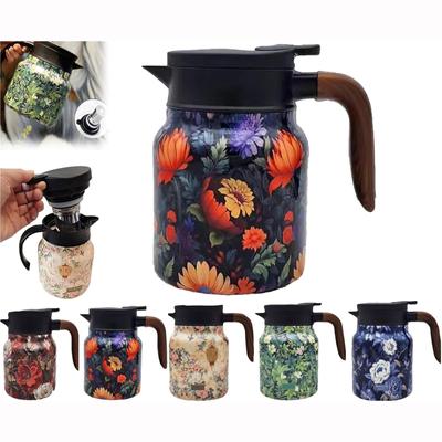Vintage Floral Pattern Tea , Tea Pot, Vintage Floral Pattern Tea-Built-In Infuser, Stainless Steel Thermal Carafe With Lid For Hot Drinks