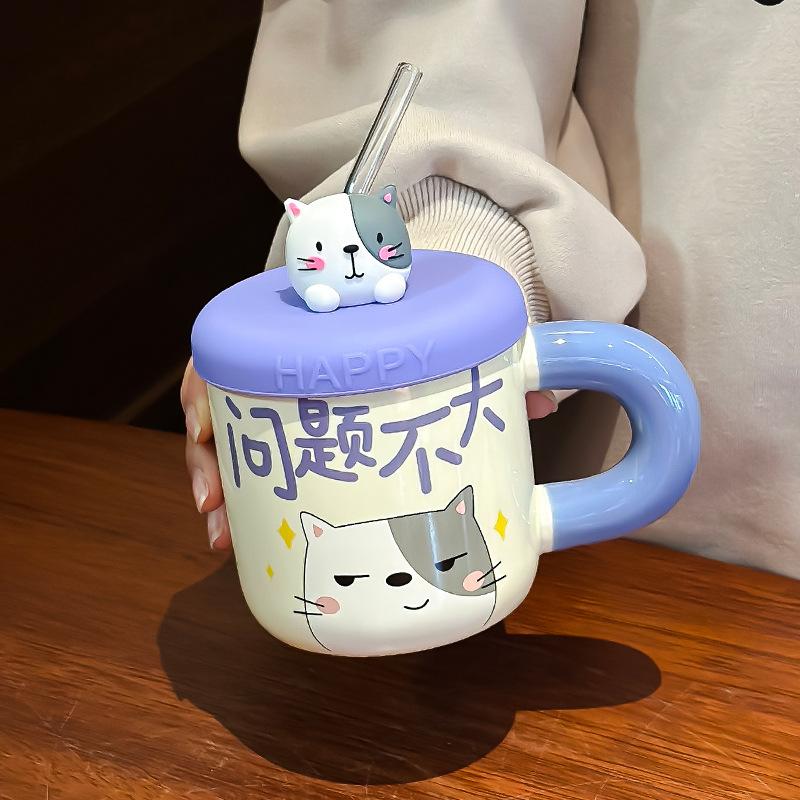 Ceramic Cute Bear Water Cup Straw Cup With Lid Ceramic Coffee Mug Beer Christmas Cups Funny Mugs Personalized Gift Drinkware Bar