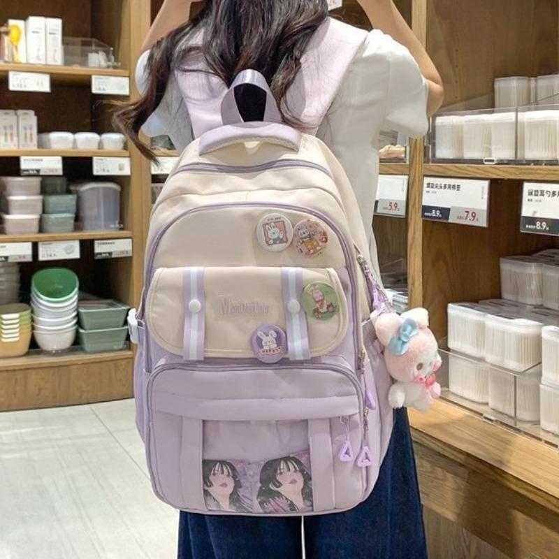 Large-capacity backpack, new high-value college style, fresh, sweet and cute, junior high school students
