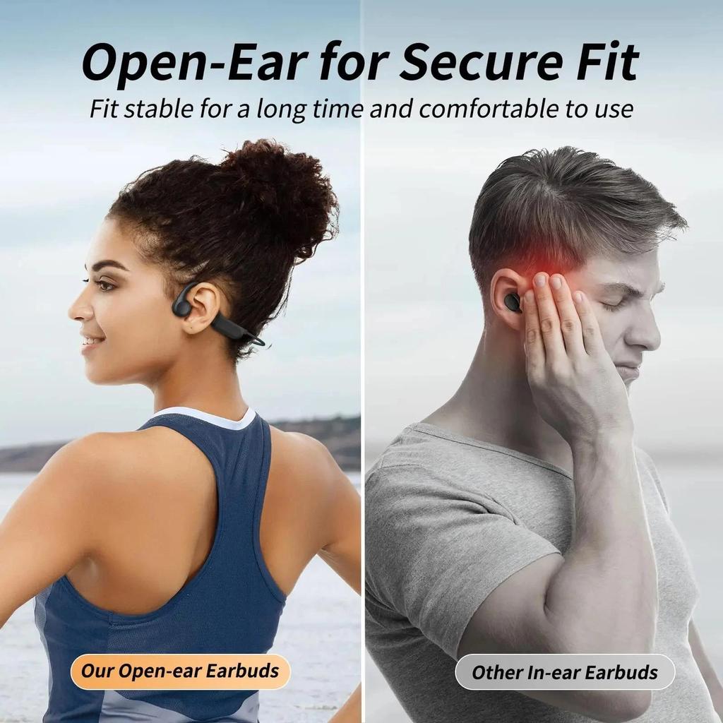 Ture Bone Conduction Headphones Bluetooth 6.0 Earphones Waterproof Wireless Sport Headsets with Mic for Workout Running