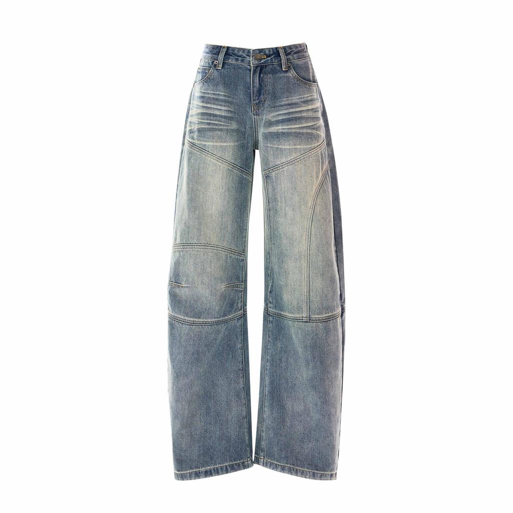 Women's Scimitar Patchwork Wide-Leg Jeans - Retro Niche Design, Spring/Summer 2026