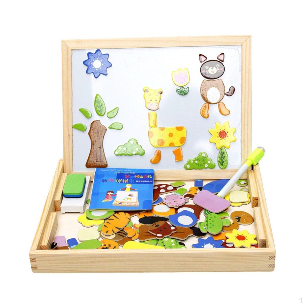 Children's Wooden Mind Game, DoubleSided Drawing Board, Animal Educational Toy, Colorful Box