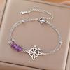Lila Kristall Hexenknoten Anhänger Armband Damen Edelstahl Doppelschicht Perlenkette Amulett Hexerei Schmuck Geschenk