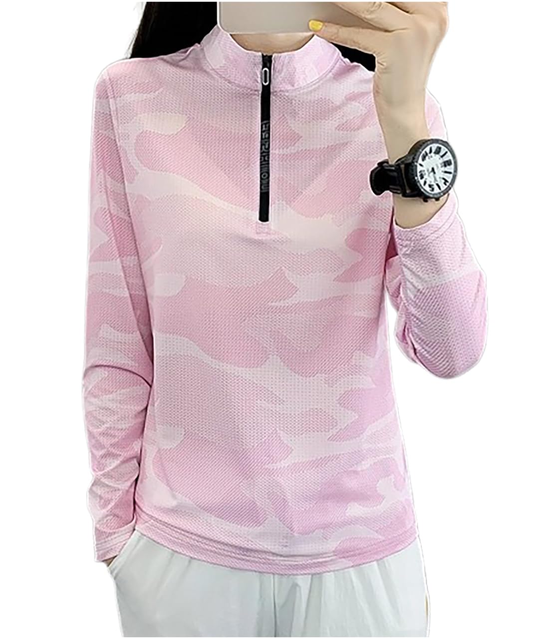 

Camouflage Long for and Available in and Plus Sizes and Perfect for and M-SING Women s Top, Lightweight, Moisture-Wicking, Quick-Drying, Half-Zip, розовый