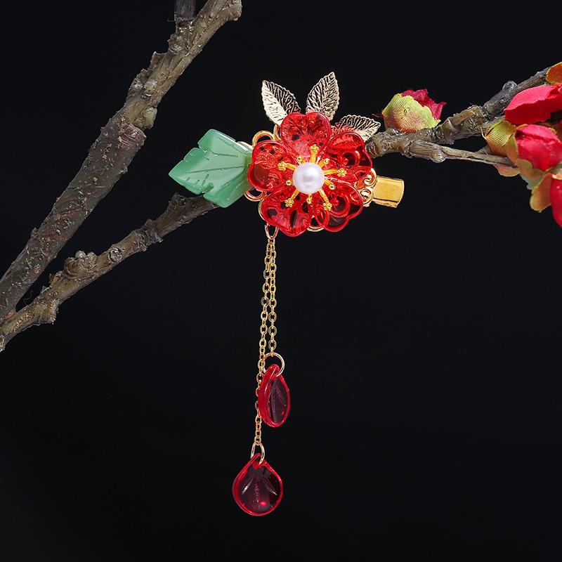 Handgefertigte glasierte Blumenspange Feen-Schritt Fransen Haaraccessoires Hanfu vielseitige Kante Clip mit Accessoires