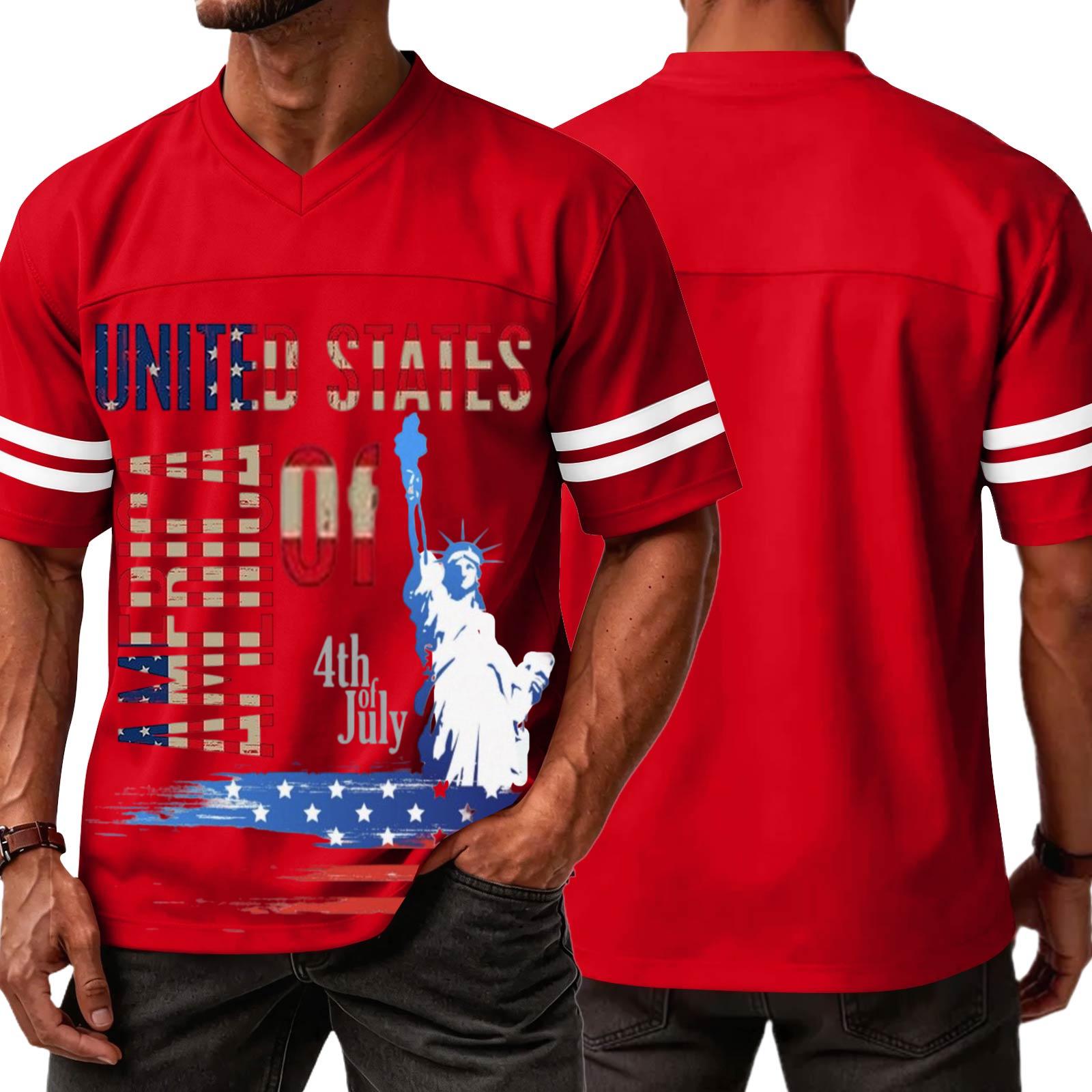 

Men s Casual V Neck Short Sleeve Sports Shirt with Graphic Print Independent Day Themed Lightweight Athletic Tee for Outdoor and Everyday Wear XXXL червоний