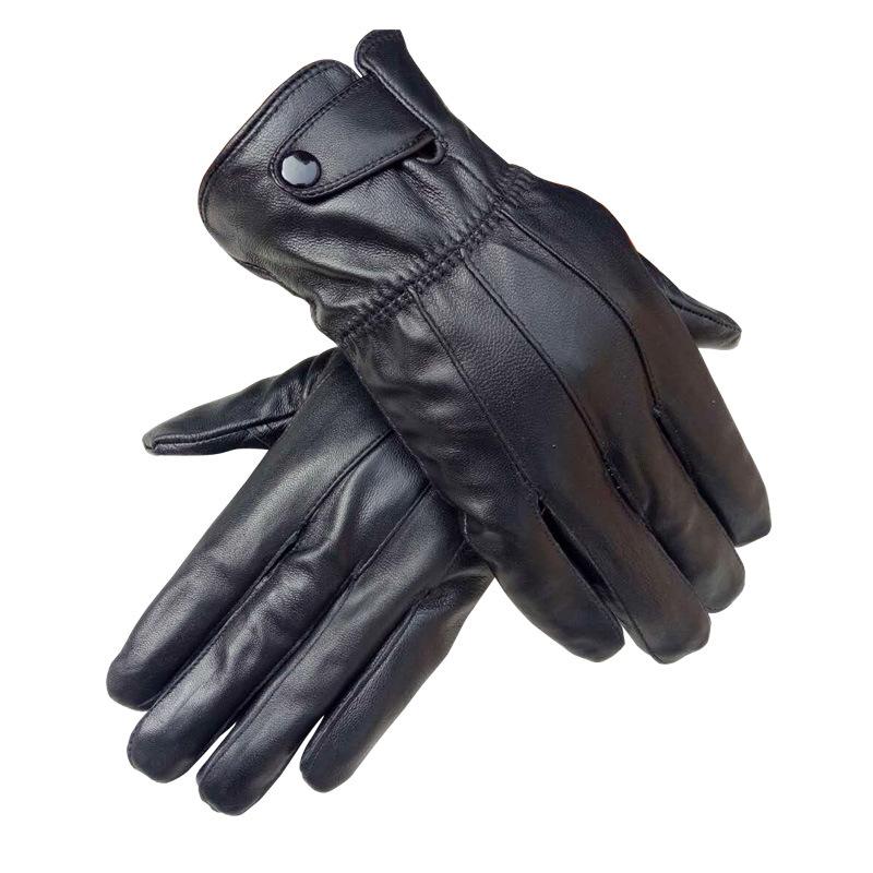 Winter Men's Velvet Thickened Real Sheepskin Thermal Gloves, Riding and Driving Motorcycle Fashion Leather Gloves