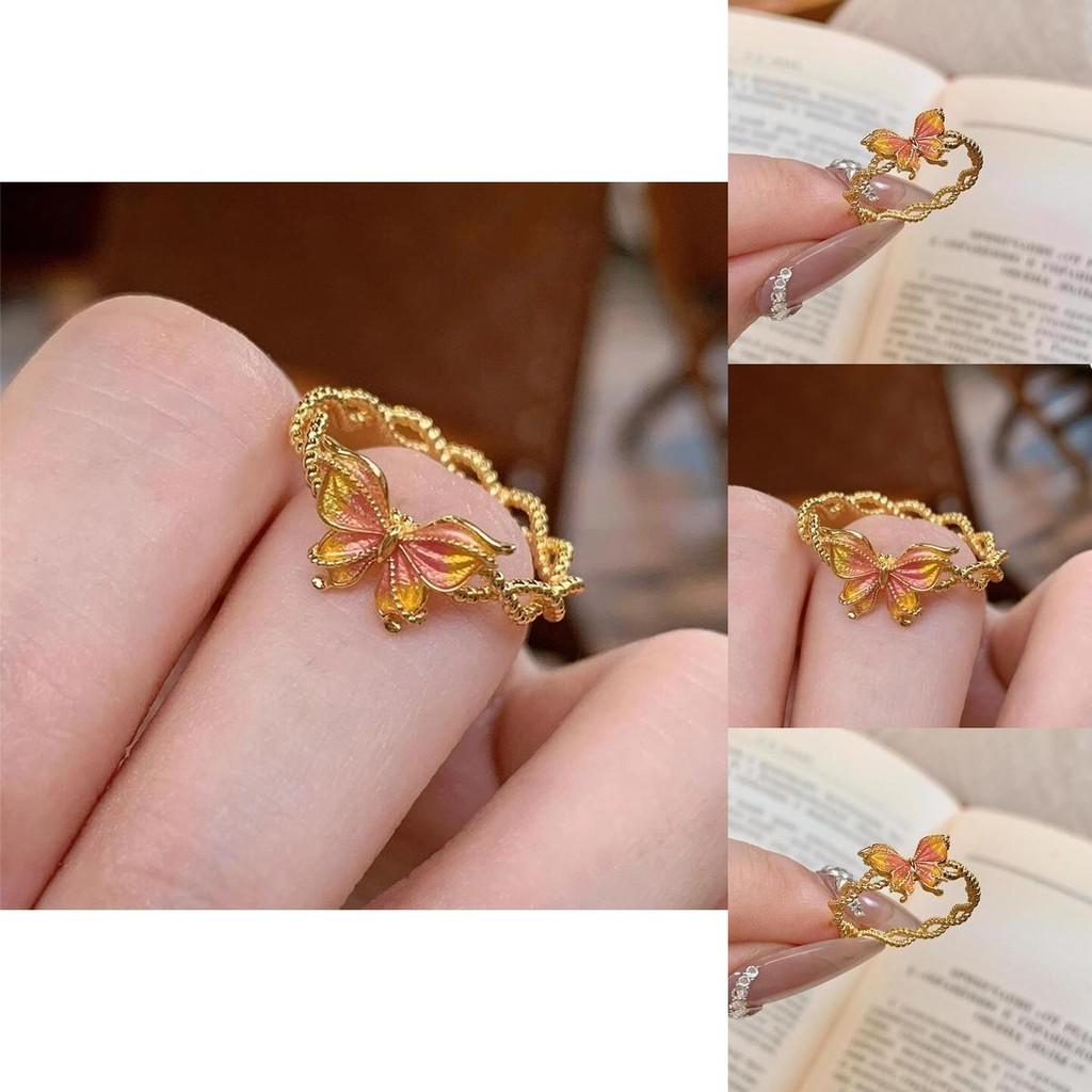 Elegant Vintage Gold Butterfly Ring For Women Featuring Unique Twisted Enamel And Open Design