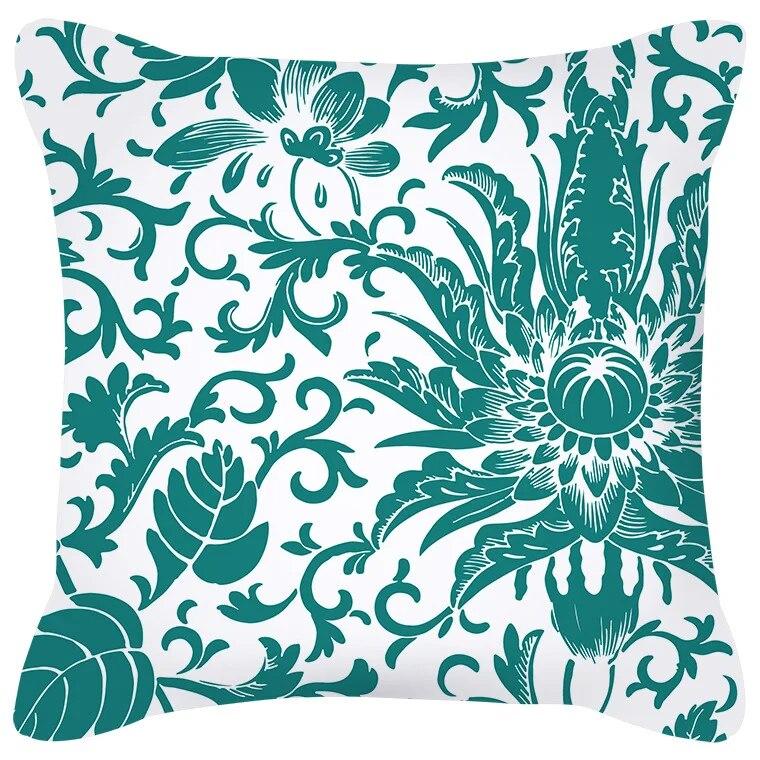 Blue Green Flower Leaf Printed Pillowcase Stripe Geometric Sofa Cushion Cover Home Decor Throw