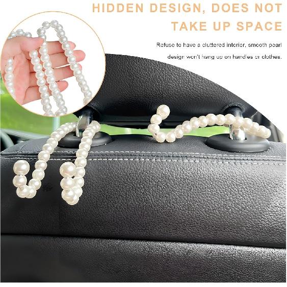 2PCS Elegant Pearl Car Seat Headrest Hook, Cute Pearl Car Seat Back Hook Storage Organizer, Exquisite Headrest Hanger Purse Holder Interior