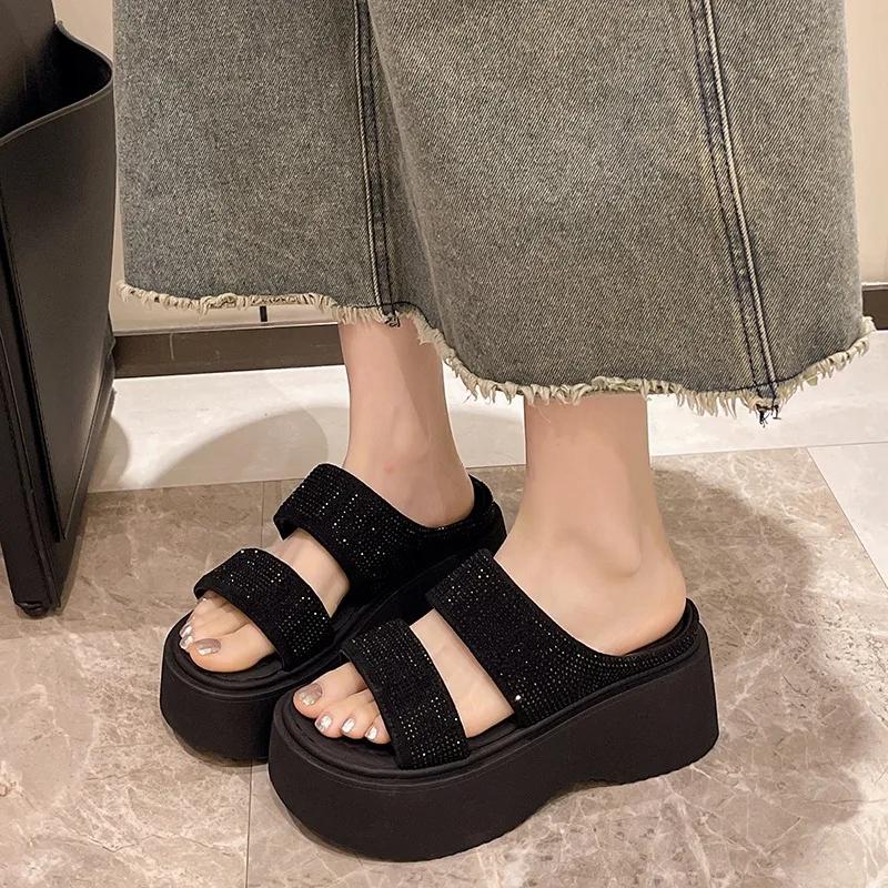 Women's Slippers 2024 Summer High Heel Flat Open Toe Women's Shoes Paired with Dresses Outdoor Women's Sandals Slipper